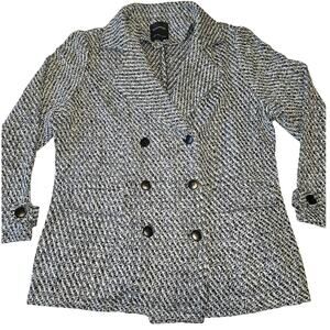 Sz 18/20 BLOOMCHIC Black White Tweed Double-breasted Peak Lapel Jacket